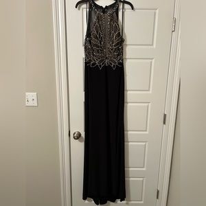 Black beaded evening gown